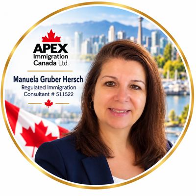 Manuela Gruber Hersch, Regulated Immigration Consultant #511522, Apex Immigration Canada Ltd.